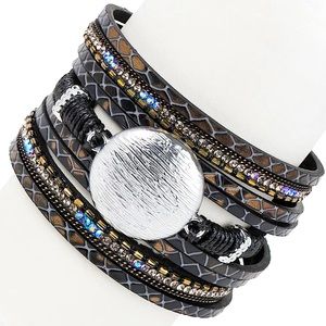 SAACHI Black Optical Leather Bracelet